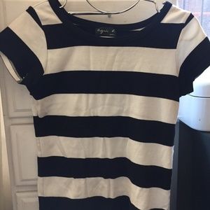 Agnes B Black and White Striped fitted T-shirt